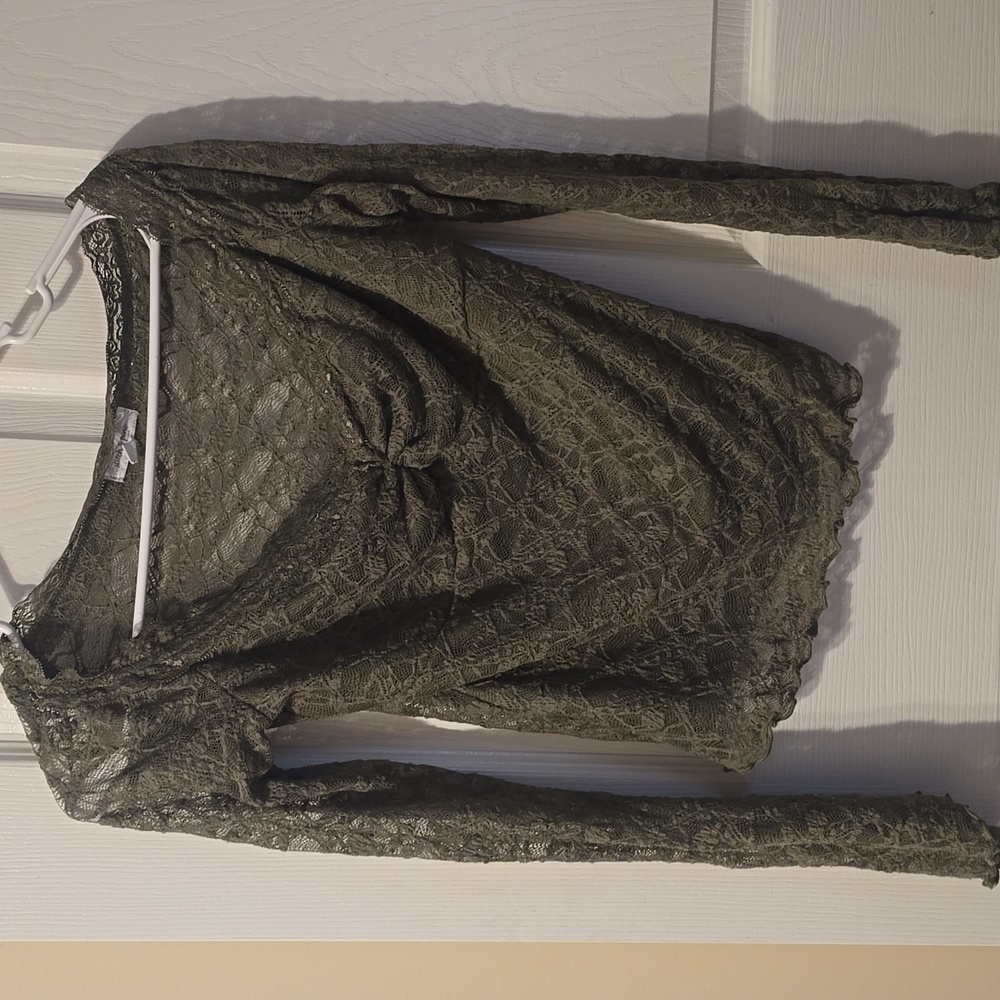 Olive Lace Long Sleeve Blouse